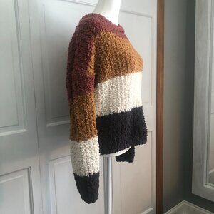 Pink Rose Striped Sweater Size L Crop Style